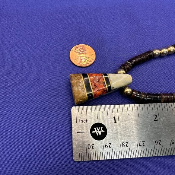 VTG Native American Intarsia Inlay Heishi Pendant Necklace - Picture 8 of 13